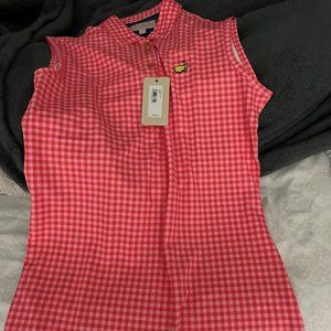 Women's Sleeveless 2022 Master's Plaid Pink Shirt, Small, New With Tags